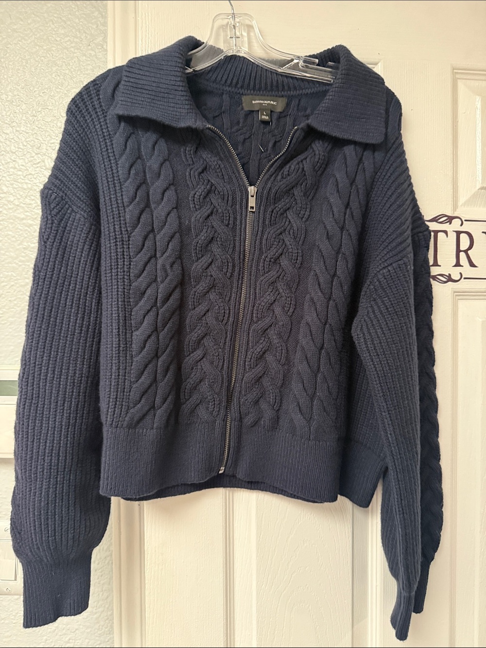 Banana Republic Dark Navy Cable Zip-Front Cardigan